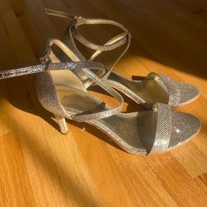 Michael Kora gold glitter mesh sandals